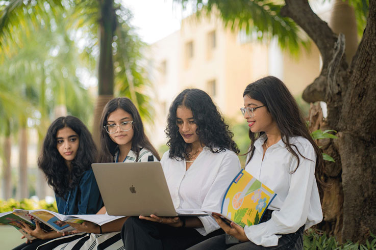 GCET students studying together on campus